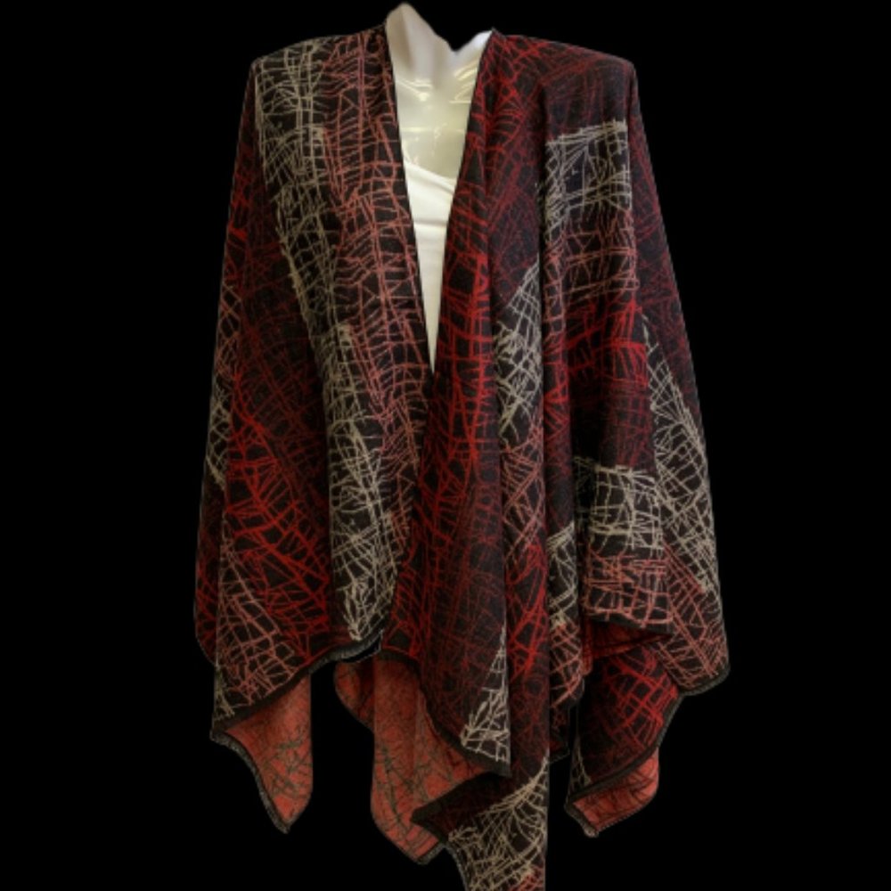 Red and Black Cashmere Ruana  100%